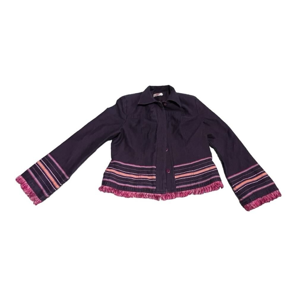 ADDA Collection Colorful Plum Boho Jacket Women's 42 (8) Fringe Whimsy Cottage